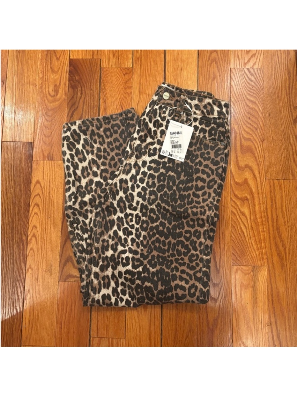 New - Ganni Leopard Spot Jeans - Brown and Black
